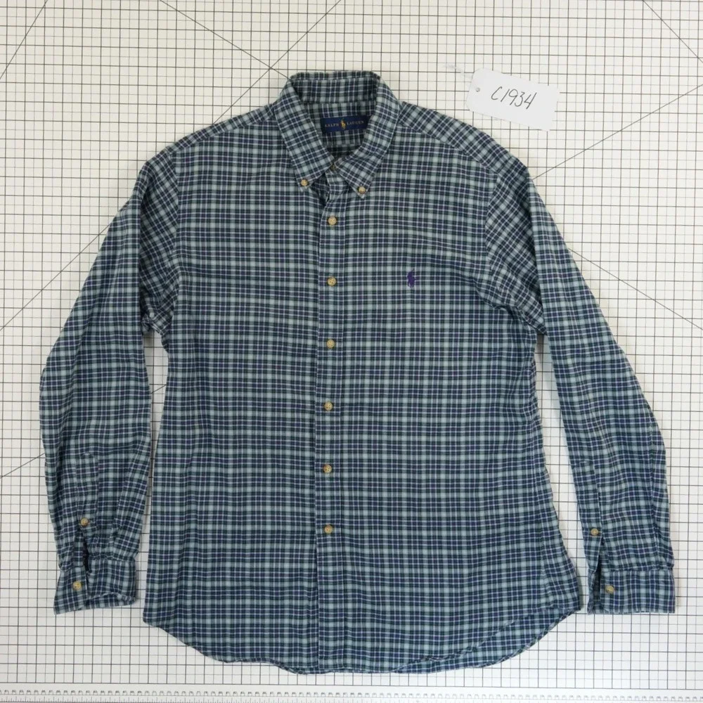 Polo Ralph Lauren Blue Plaid Green Button Down Shirt Men's Size Large